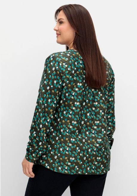 Sheego Gepunktete Tunika Mit Bindeband Am Ausschnitt - Dunkeloliv Gemustert Sheego