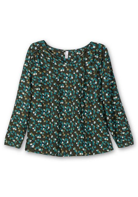 Sheego Gepunktete Tunika Mit Bindeband Am Ausschnitt - Dunkeloliv Gemustert Sheego