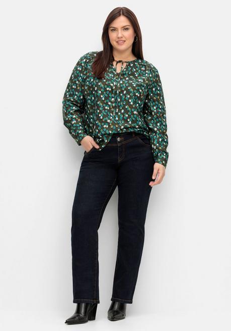 Sheego Gepunktete Tunika Mit Bindeband Am Ausschnitt - Dunkeloliv Gemustert Sheego