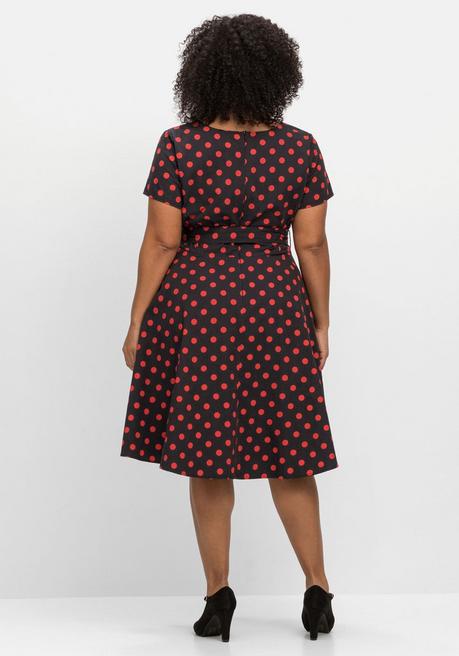 Sheego By Joe Browns Gepunktetes Kleid Mit Herzausschnitt Und Taillenband - Schwarz Gemustert Sheego