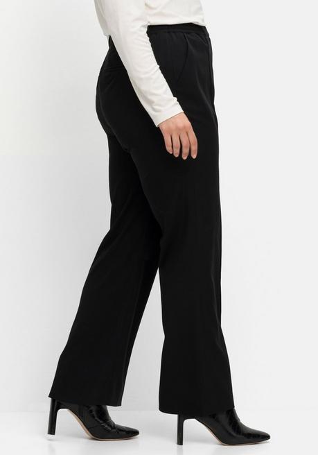 Sheego Gerade Businesshose Mit Biesen Und Teilgummibund - Schwarz Sheego