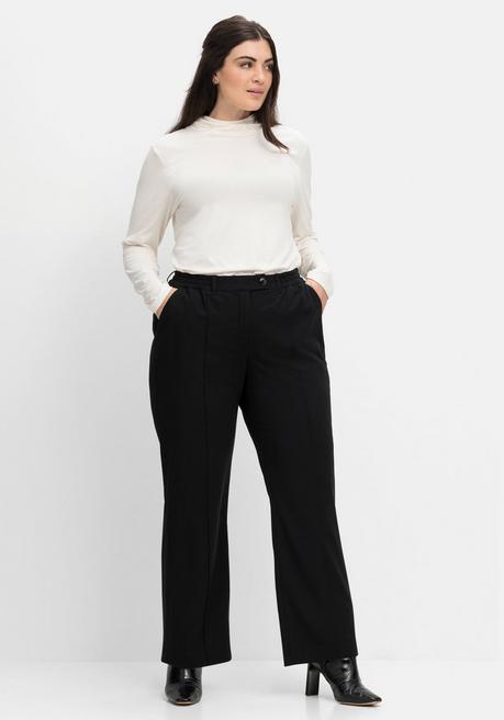sheego Gerade Businesshose mit Biesen und Teilgummibund - schwarz sheego