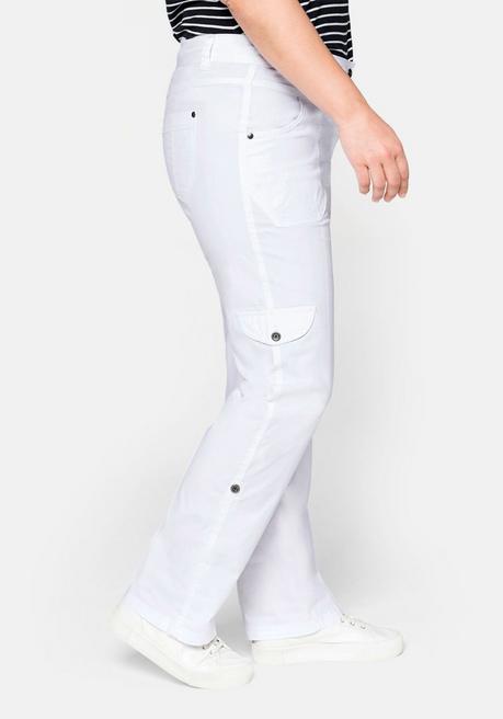 Sheego Gerade Cargo-Hose Mit Krempelbaren Beinen - Weiß Sheego