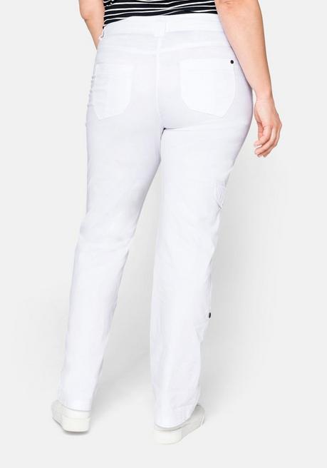 Sheego Gerade Cargo-Hose Mit Krempelbaren Beinen - Weiß Sheego