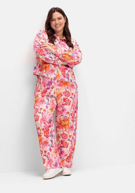 Sheego Loves Miss Goodlife Gerade Hose Mit Blumenprint, Aus Fließender Viskose - Pink Gemustert Sheego