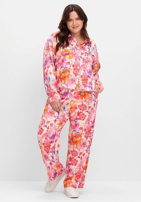 sheego loves miss goodlife Gerade Hose mit Blumenprint, aus fließender Viskose - pink gemustert sheego