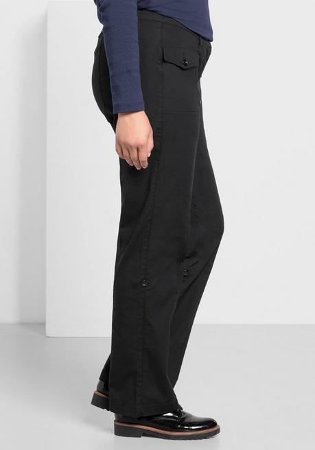 Sheego Gerade Hose Mit Teilungsnähten Und Krempelfunktion - Schwarz Sheego