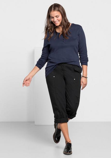 sheego Gerade Hose mit Teilungsnähten und Krempelfunktion - schwarz sheego