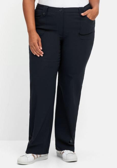 Sheego Gerade Hose Mit Zierriegeln Und Gürtelschlaufen - Marine Sheego