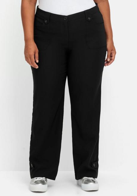 Sheego Gerade Hose Mit Zierriegeln Und Gürtelschlaufen - Schwarz Sheego