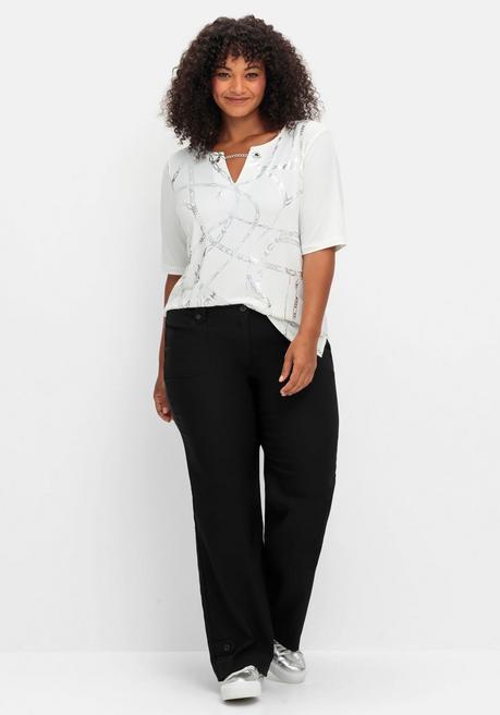 sheego Gerade Hose mit Zierriegeln und Gürtelschlaufen - schwarz sheego