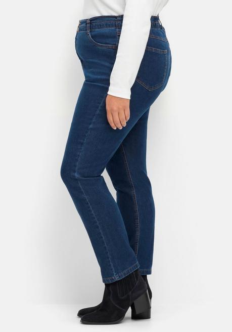 Sheego Gerade Jeans Im Extrahohen Paperbag-Schnitt - Dark Blue Denim Sheego