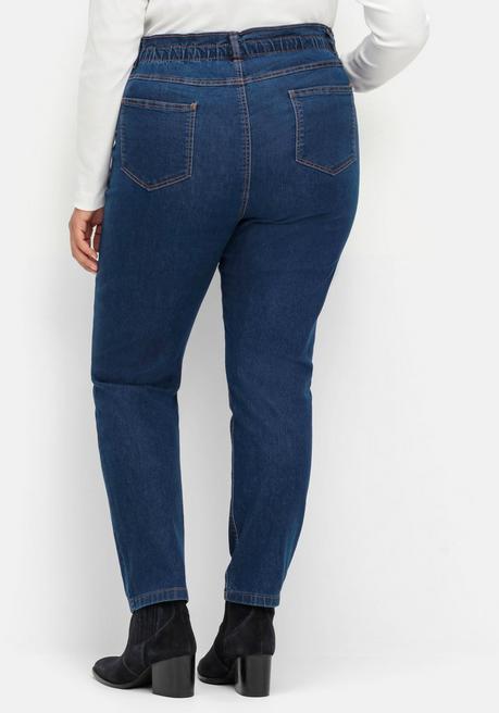 Sheego Gerade Jeans Im Extrahohen Paperbag-Schnitt - Dark Blue Denim Sheego