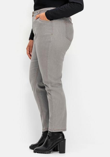 Sheego Gerade Jeans Im Extrahohen Paperbag-Schnitt - Grey Denim Sheego