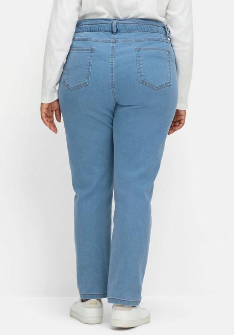 Sheego Gerade Jeans Im Extrahohen Paperbag-Schnitt - Light Blue Denim Sheego