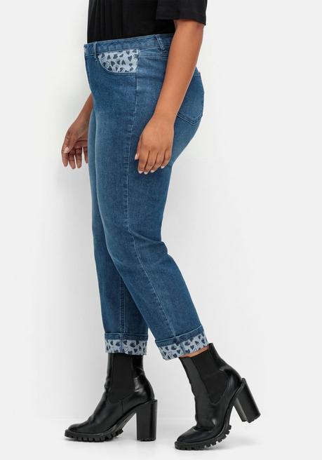 Sheego Gerade Jeans In 7/8-Länge, Mit Herzchen-Einsätzen - Dark Blue Denim Sheego