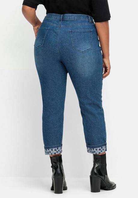 Sheego Gerade Jeans In 7/8-Länge, Mit Herzchen-Einsätzen - Dark Blue Denim Sheego