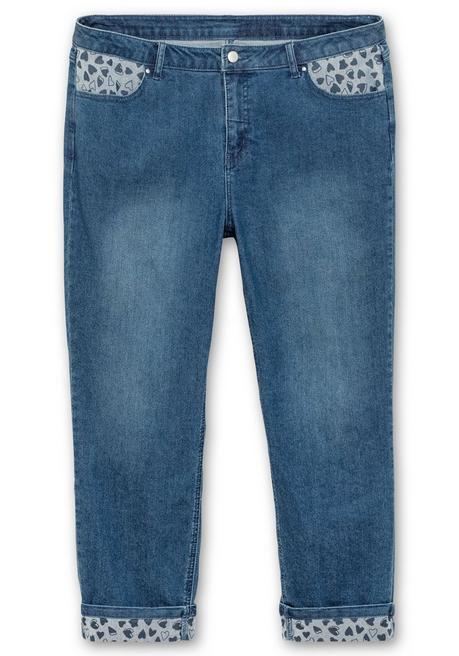Sheego Gerade Jeans In 7/8-Länge, Mit Herzchen-Einsätzen - Dark Blue Denim Sheego