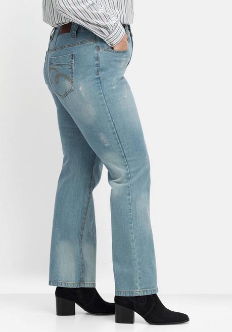 Sheego Gerade Jeans Mit Destroyed-Effekten Und Catfaces - Blue Used Denim Sheego