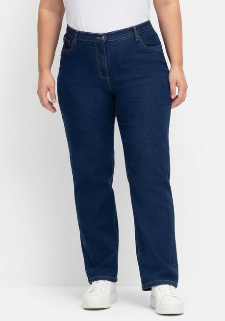 Sheego Gerade Jeans Mit Seitlichem Stretchbund - Dark Blue Denim Sheego