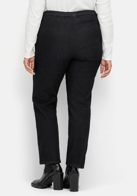 Sheego Gerade Jeans Mit Smokbund Und Used-Effekten - Black Denim Sheego