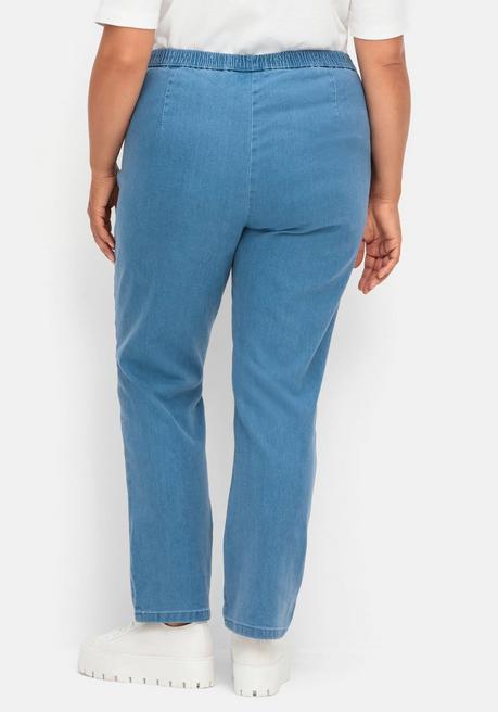 Sheego Gerade Jeans Mit Smokbund Und Used-Effekten - Blue Denim Sheego