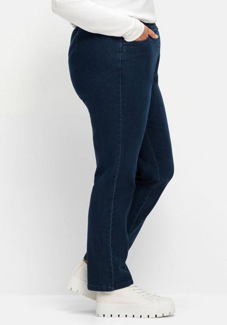 Sheego Gerade Jeans Mit Smokbund Und Used-Effekten - Dark Blue Denim Sheego