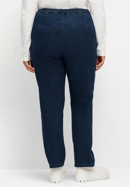 Sheego Gerade Jeans Mit Smokbund Und Used-Effekten - Dark Blue Denim Sheego