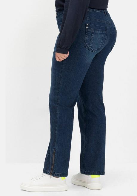 Sheego Gerade Jeans Mit Teilungsnaht Und Zipper Am Saum - Dark Blue Used Denim Sheego