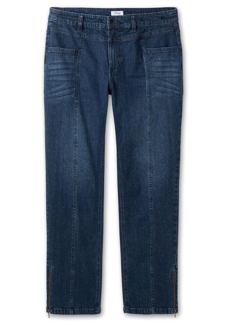 Sheego Gerade Jeans Mit Teilungsnaht Und Zipper Am Saum - Dark Blue Used Denim Sheego
