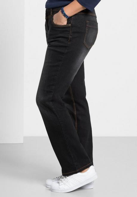 Sheego Gerade Jeans Mit Used-Effekten - Black Denim Sheego