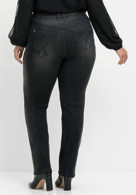 Sheego Gerade Jeans Mit Wascheffekten - Black Denim Sheego