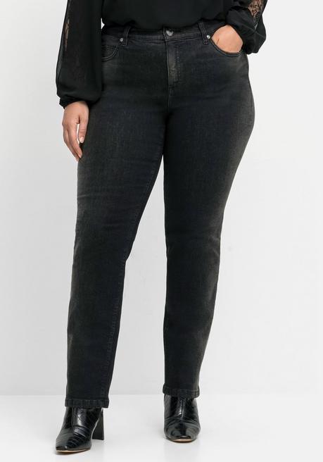 sheego Gerade Jeans mit Wascheffekten - black Denim sheego