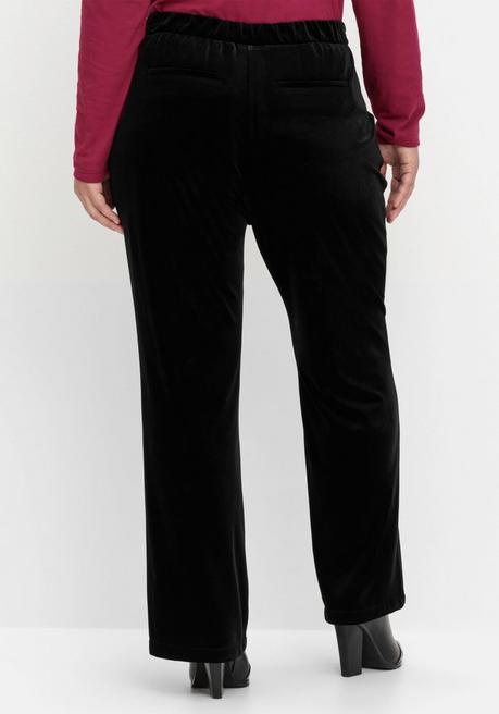 Sheego Gerade Samthose Mit Teilgummibund - Schwarz Sheego