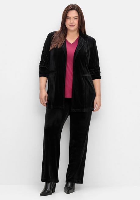 Sheego Gerade Samthose Mit Teilgummibund - Schwarz Sheego