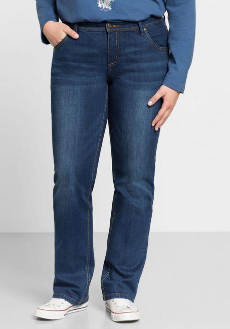 sheego Gerade Stretch-Jeans mit Used-Effekten - blue Denim sheego