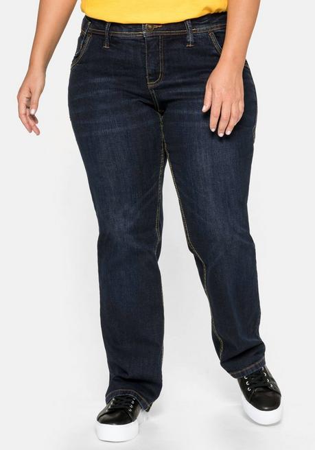 Sheego Gerade Stretch-Jeans Mit Used-Effekten - Dark Blue Denim Sheego