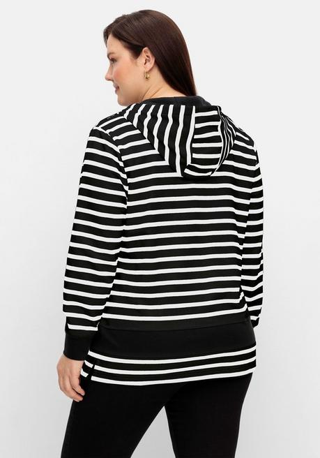 Sheego Geringelte Sweatjacke Mit Kapuze - Schwarz Gestreift Sheego