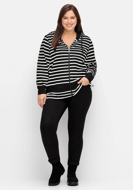 Sheego Geringelte Sweatjacke Mit Kapuze - Schwarz Gestreift Sheego