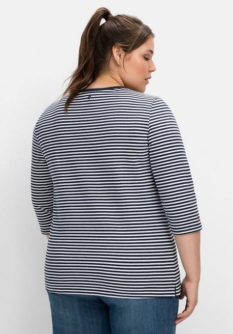 Sheego Geringeltes Sweatshirt Mit 3/4-Arm - Nachtblau Gestreift Sheego