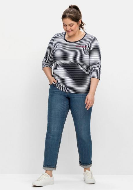 Sheego Geringeltes Sweatshirt Mit 3/4-Arm - Nachtblau Gestreift Sheego