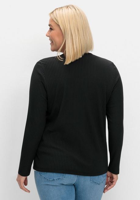 Sheego Gerippte Shirtjacke Mit 1-Knopf-Verschluss - Schwarz Sheego