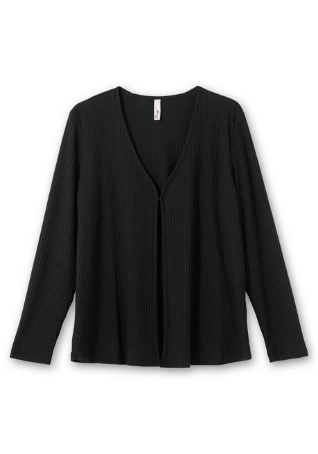 Sheego Gerippte Shirtjacke Mit 1-Knopf-Verschluss - Schwarz Sheego