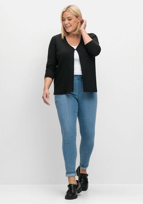 Sheego Gerippte Shirtjacke Mit 1-Knopf-Verschluss - Schwarz Sheego