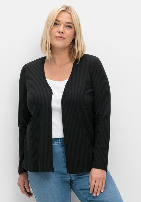 Sheego Gerippte Shirtjacke Mit 1-Knopf-Verschluss - Schwarz Sheego