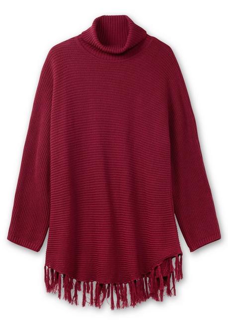 Sheego Gerippter Poncho-Pullover Mit Fransensaum - Beere Sheego