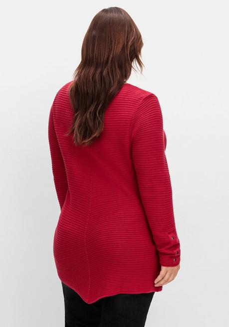 Sheego Gerippter Pullover Mit Spitz Zulaufendem Saum - Rot Sheego