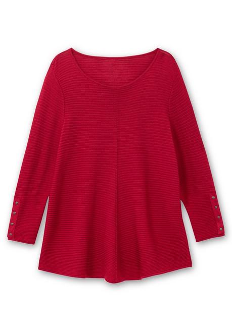 Sheego Gerippter Pullover Mit Spitz Zulaufendem Saum - Rot Sheego