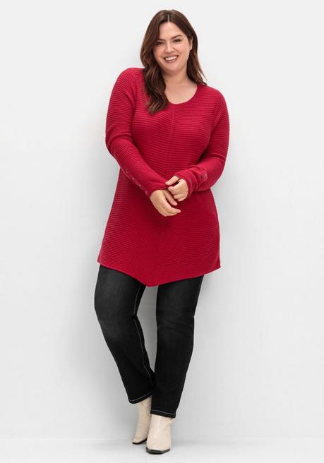 Sheego Gerippter Pullover Mit Spitz Zulaufendem Saum - Rot Sheego