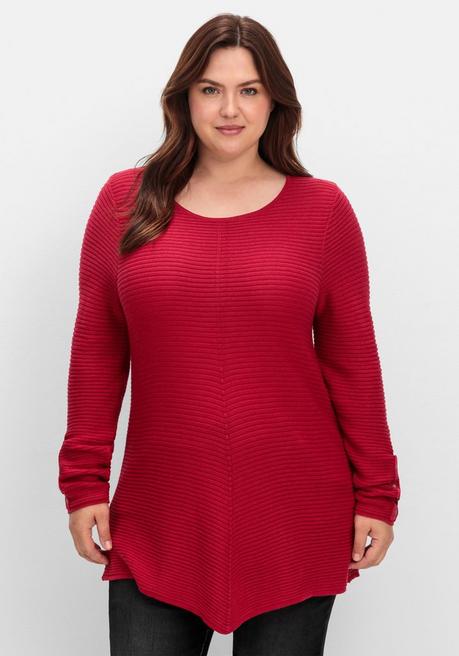 Sheego Gerippter Pullover Mit Spitz Zulaufendem Saum - Rot Sheego